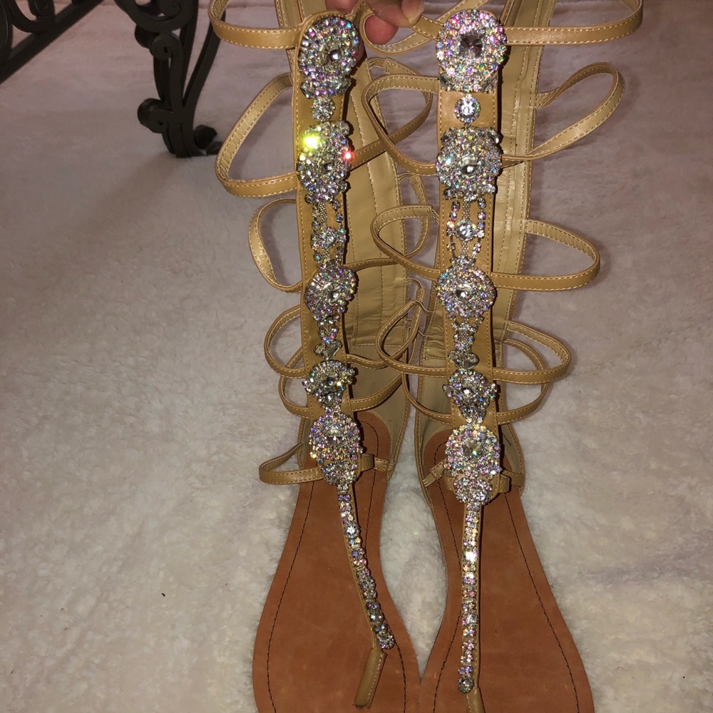 Rhinestone Knee High Gladiator sandals